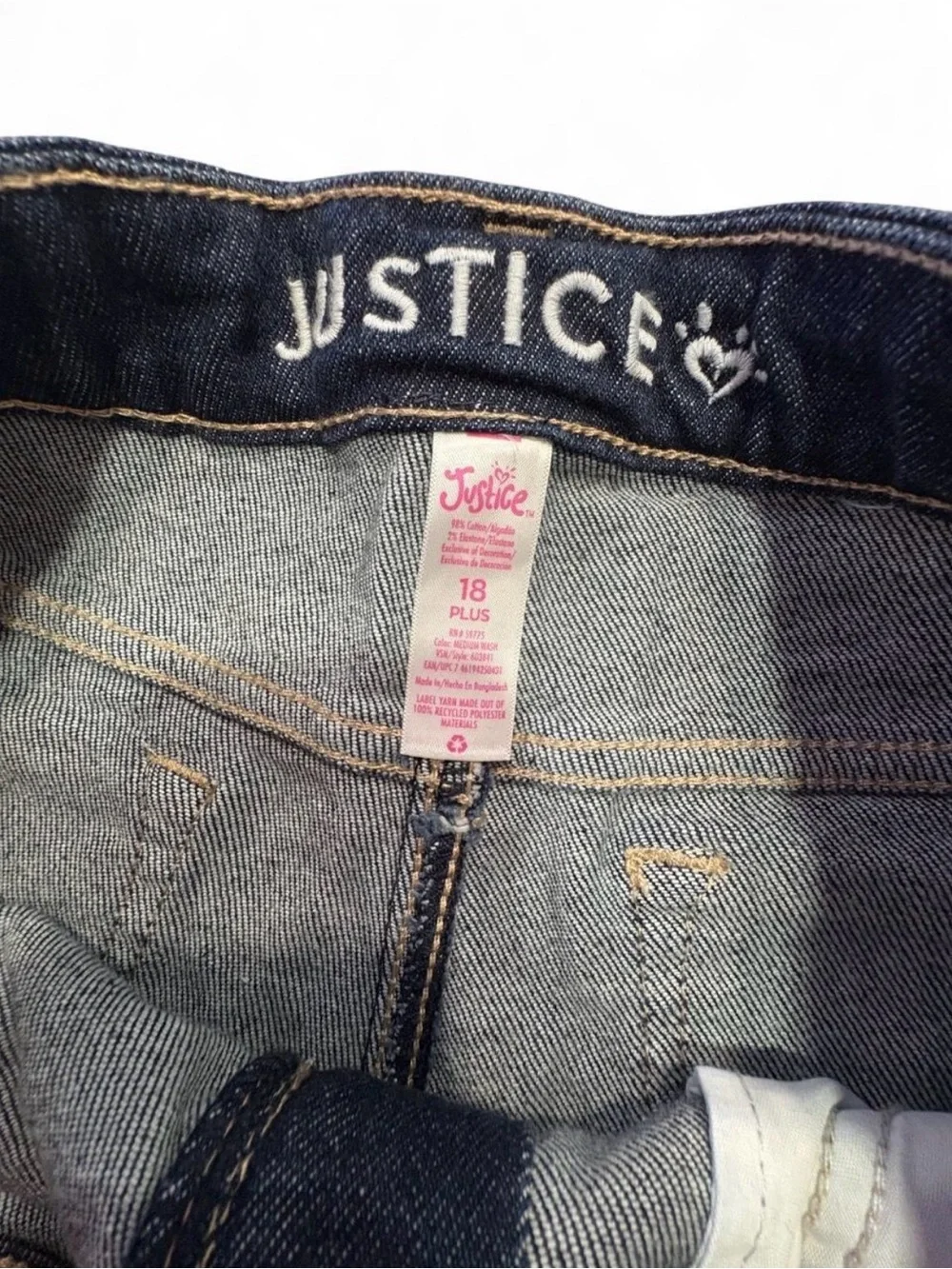 Justice Dark Wash Denim Shorts with Red & Blue Sequin Accents